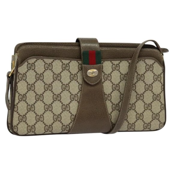 GUCCI GG Supreme Web Sherry Line Shoulder Bag PVC Beige 904 02 029 Auth EC437 - Picture 1 of 16